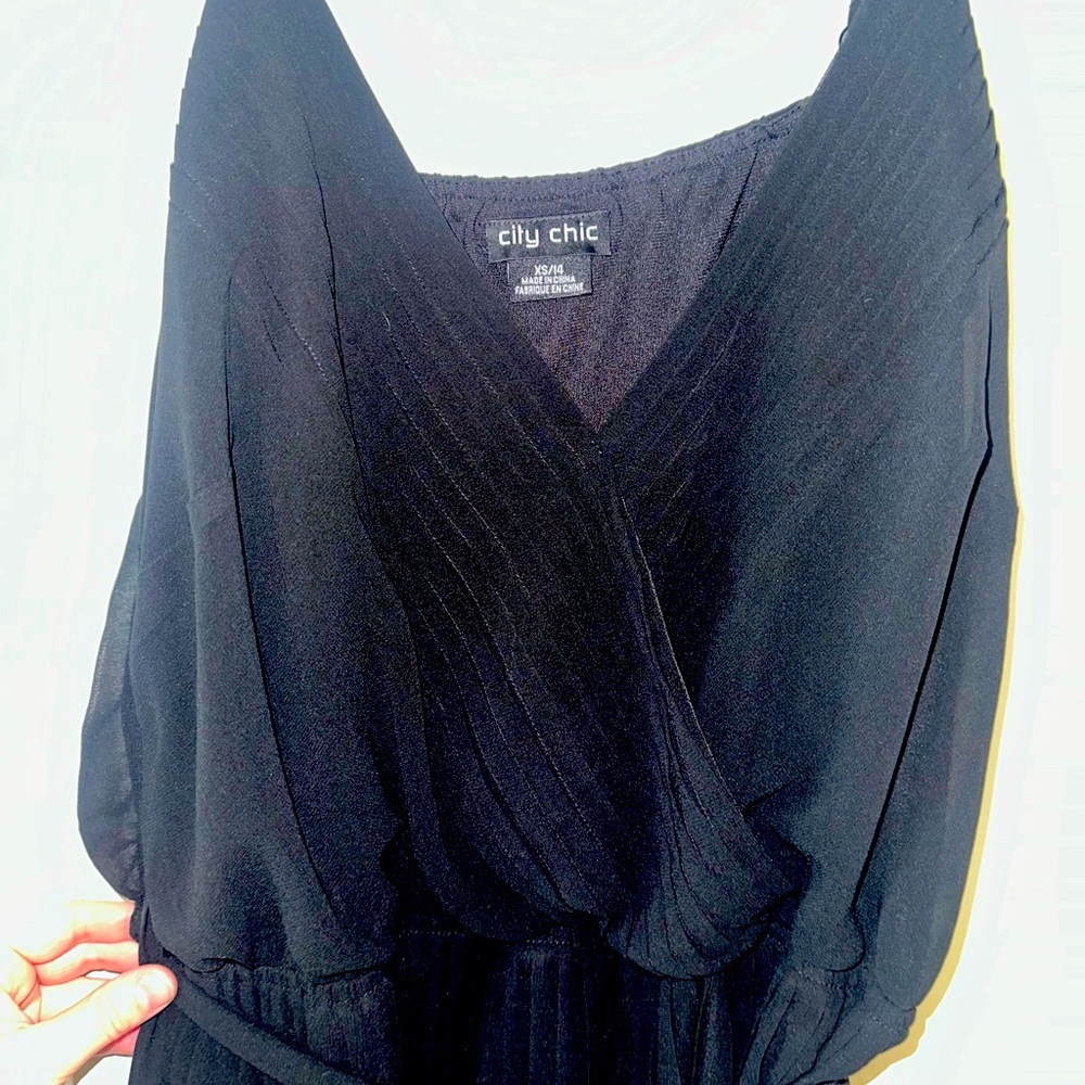 City chic pleated black sleeveless romper